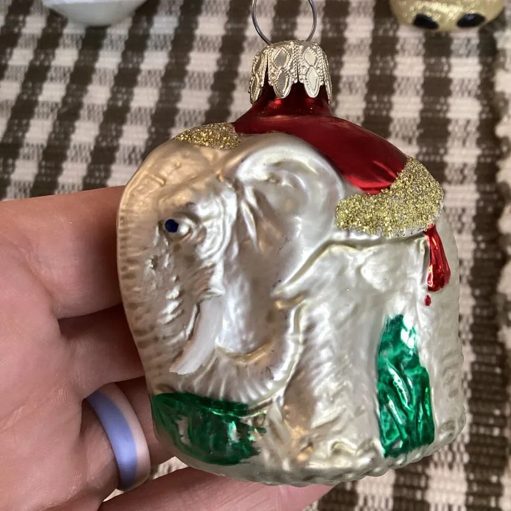 West Germany Vintage Blown Glass Elephant Christmas Tree Decoration Ornament